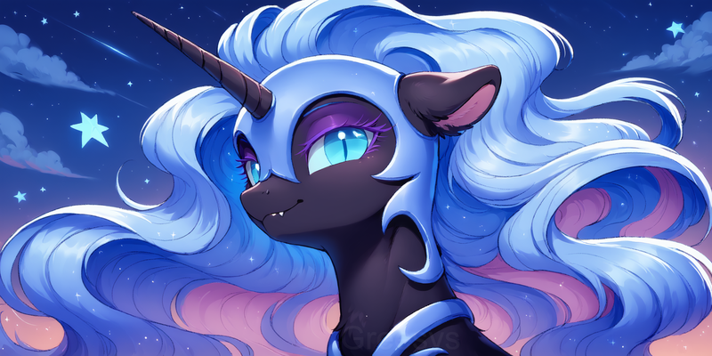 Size: 2400x1200 | Tagged: safe, ai content, derpibooru import, machine learning generated, prompter:greesys, nightmare moon, pony, image, png