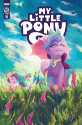 Size: 2063x3131 | Tagged: safe, artist:justasuta, derpibooru import, idw, official, pipp petals, queen haven, zipp storm, pegasus, pony, g5, spoiler:comic, spoiler:g5comic, spoiler:g5comic16, adorapipp, adorazipp, colored wings, comic, comic cover, continuity error, cover, cover art, crown, cute, female, filly, filly pipp petals, filly zipp storm, foal, folded wings, grass, grass field, hat, high res, image, jewelry, mare, mother and child, mother and daughter, multicolored wings, my little pony logo, official comic, open mouth, open smile, outdoors, playing, png, regalia, royal sisters (g5), siblings, sisters, smiling, spread wings, trio, trio female, umbrella, wings, younger