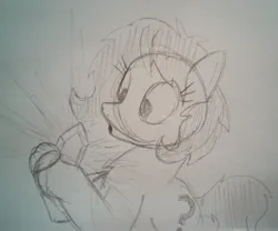 Size: 3054x2539 | Tagged: safe, artist:dhm, derpibooru import, oc, oc:anonfilly, pony, excited, female, filly, gem, glow, holding, image, jpeg, monochrome, pencil drawing, pretty, shiny, sketch, solo, traditional art