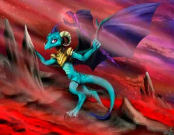 Size: 2280x1768 | Tagged: safe, artist:vinicius040598, derpibooru import, princess ember, dragon, g4, armor, bloodstone scepter, dragon lord ember, female, image, jpeg, lava, solo