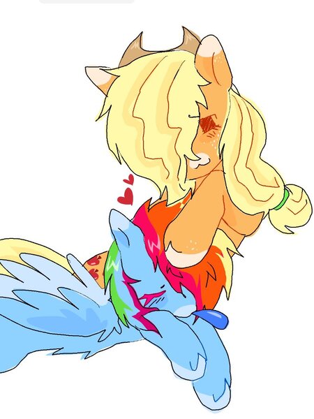 Size: 788x1051 | Tagged: safe, artist:poniesinmyhead, derpibooru import, applejack, rainbow dash, earth pony, pegasus, pony, g4, alternate design, appledash, duo, duo female, female, image, jpeg, lesbian, mare, shipping, simple background, sleeping, twitterina design, white background