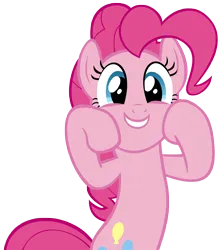 Size: 8000x9124 | Tagged: safe, artist:mastermcnugget, derpibooru import, pinkie pie, earth pony, pony, g4, bipedal, excited, female, image, looking at you, mare, png, raised hoof, raised hooves, simple background, smiling, touching face, transparent background, vector