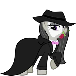 Size: 1501x1501 | Tagged: safe, artist:the smiling pony, derpibooru import, octavia melody, earth pony, pony, g4, .svg available, bowtie, cape, clothes, costume, flower, flower in mouth, hat, image, lidded eyes, looking at you, mask, mlp fim's fourteenth anniversary, mouth hold, nightmare night costume, phantom of the opera, png, raised hoof, rose, rose in mouth, simple background, smiling, solo, transparent background, tuxedo, vector