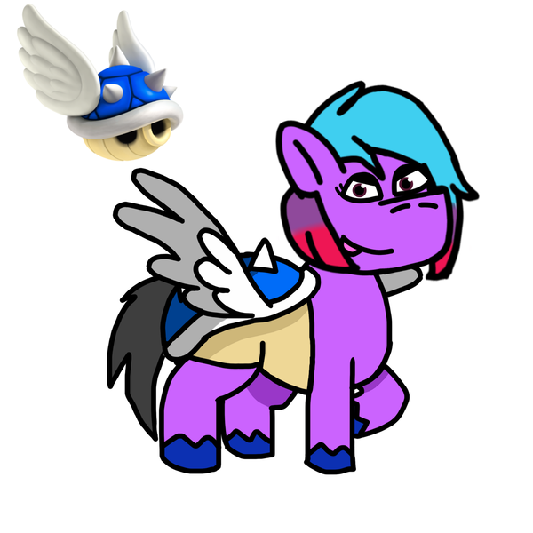 Size: 1280x1280 | Tagged: safe, artist:josephthedumbimpostor, derpibooru import, oc, oc:diane deluxe, unofficial characters only, pegasus, pony, blue shell, clothes, costume, female, halloween, halloween costume, holiday, image, mare, mario kart, png, simple background, super mario bros., white background