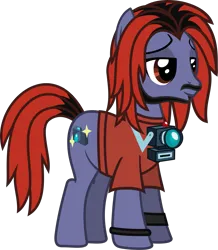 Size: 1159x1330 | Tagged: safe, artist:lightningbolt, derpibooru import, ponified, earth pony, pony, .svg available, bracelet, camera, clothes, derpibooru exclusive, dyed mane, dyed tail, facial hair, image, jawn rocha, jewelry, lidded eyes, male, png, shirt, show accurate, simple background, smiling, solo, stallion, standing, t-shirt, tail, transparent background, vector, watch, waterparks