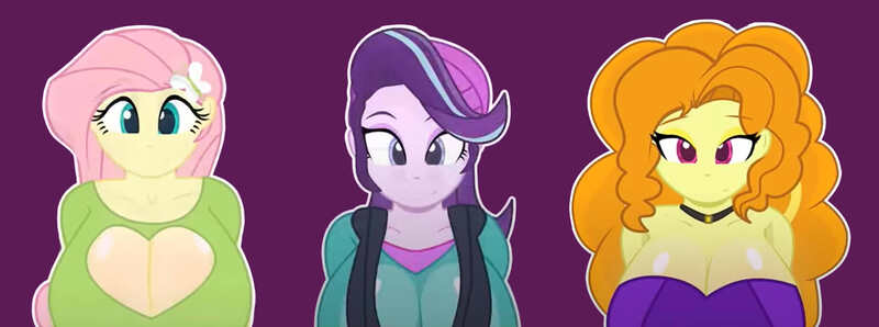 Size: 1930x720 | Tagged: suggestive, artist:ribiruby, derpibooru import, edit, adagio dazzle, fluttershy, starlight glimmer, human, equestria girls, g4, 2017, adoragio, adorasexy, alley, bedroom eyes, belly, belly button, big breasts, breast squish, breasts, busty adagio dazzle, busty fluttershy, busty starlight glimmer, cleavage, clothes, cute, equestria girls-ified, erect nipples, fangs, female, females only, glimmerbetes, hair over one eye, heart, huge breasts, image, implied sex, jpeg, lidded eyes, looking at you, old version, ribiruby trio, ruby's house of love, sexy, shorts, shoulderless, shyabetes, smiling, smiling at you, stupid sexy adagio dazzle, stupid sexy fluttershy, stupid sexy spa twins, stupid sexy starlight glimmer, trio, trio female, trio focus, wide hips