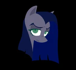 Size: 1595x1479 | Tagged: safe, artist:partyponypower, artist:starlightglmr, derpibooru import, oc, oc:minkie pie, unofficial characters only, earth pony, pony, black background, blue mane, bust, colored, colored eyebrows, colored eyelashes, colored pinnae, colored pupils, earth pony oc, female, female oc, flat colors, frown, gray coat, green eyelashes, green eyes, green pupils, image, jpeg, lineless, long mane, looking at you, mare, mare oc, narrowed eyes, no catchlights, nose wrinkle, pupils, requested art, simple background, straight mane, three quarter view