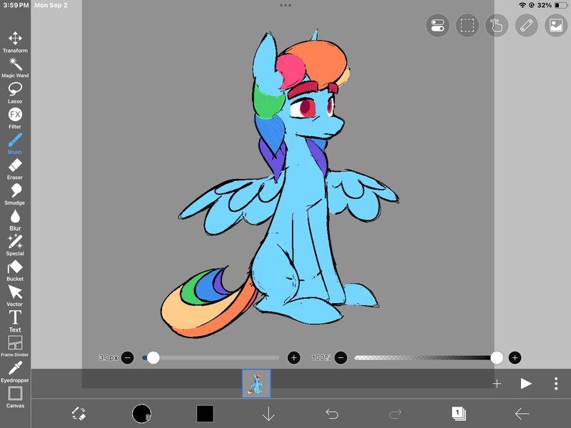 Size: 2160x1620 | Tagged: safe, artist:partyponypower, artist:starlightglmr, derpibooru import, rainbow dash, pegasus, pony, g4, alternate eye color, alternate hairstyle, alternate universe, art program in frame, blue coat, colored eyebrows, colored pupils, colored sketch, eyebrows, eyebrows visible through hair, frown, ibispaint x, image, jpeg, male, missing cutie mark, multicolored hair, multicolored mane, rainbow hair, rainbow tail, red eyes, red pupils, sitting, sketch, solo, spread wings, stallion, tail, three quarter view, trans male, trans rainbow dash, transgender, wings