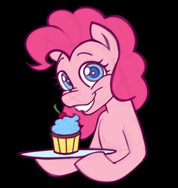 Size: 950x1000 | Tagged: safe, artist:partyponypower, derpibooru import, pinkie pie, pony, fanfic:cupcakes, g4, blue eyes, blue pupils, bust, cherry, colored, colored sketch, cupcake, curly mane, eyelashes, female, flat colors, food, goretober, goretober 2024, grin, image, imminent cannibalism, implied rainbow dash, jpeg, looking at you, mare, pink coat, pink mane, plate, sketch, slasher smile, smiling, solo, staring into your soul, this ended in death, three quarter view