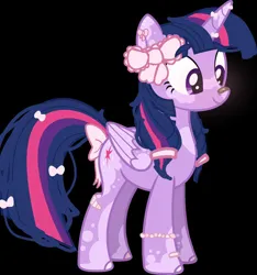 Size: 864x924 | Tagged: safe, artist:mlpedits123, derpibooru import, twilight sparkle, twilight sparkle (alicorn), alicorn, pony, bandaid, bandaid on nose, black background, bow, image, jpeg, simple background, solo, tail, tail bow