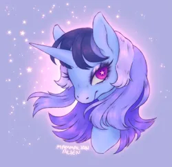 Size: 2091x2036 | Tagged: safe, artist:mammalian_alien, derpibooru import, oc, oc:flawless sparklemoon, unofficial characters only, pony, unicorn, eyelashes, eyeshadow, female, fusion, fusion:trixie, fusion:twilight sparkle, fusion:twixie, gradient background, horn, image, looking at you, makeup, mare, my little pony the movie: the death of twilight sparkle, png, solo, sparkles, starry eyes, wingding eyes