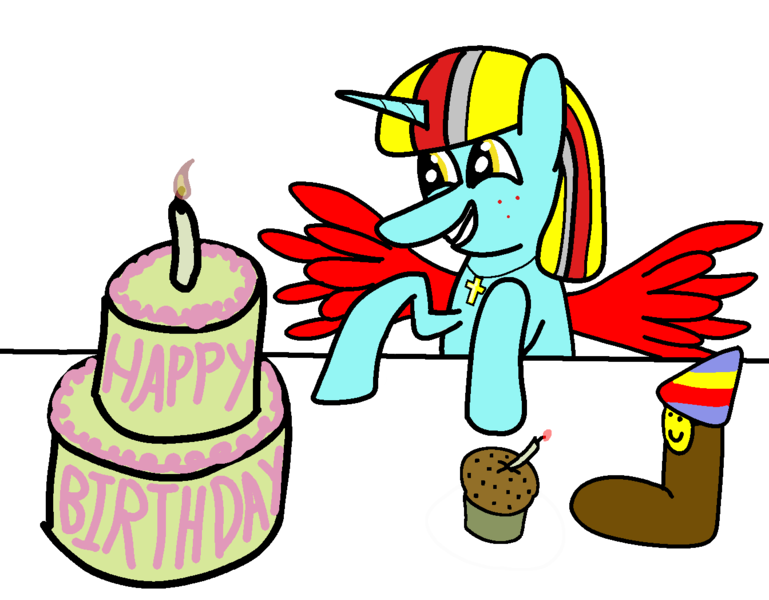 Size: 1344x1048 | Tagged: safe, artist:alltheclovers, derpibooru import, oc, oc:terri softmare, birthday cake, cake, cupcake, food, hat, image, party hat, png