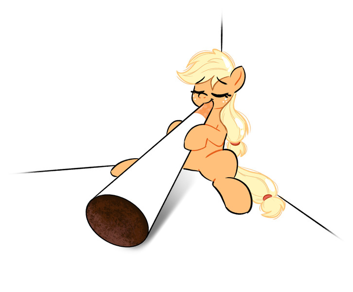 Size: 2048x1692 | Tagged: safe, artist:notfocks, derpibooru import, applejack, pony, cigarette, corner, image, jpeg, leaning back, reference in the description, sitting, smoking, solo, tiny, tiny ponies