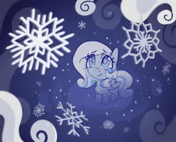 Size: 1109x894 | Tagged: safe, artist:crimmharmony, derpibooru import, oc, oc:snowdrop, pony, female, filly, foal, image, looking up, png, smiling, snow, snowfall, snowflake, solo