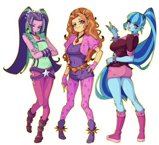 Size: 2048x1865 | Tagged: safe, artist:223933965a, derpibooru import, adagio dazzle, aria blaze, sonata dusk, human, equestria girls, g4, breasts, cleavage, crossed arms, female, image, jpeg, my little pony equestria girls: rainbow rocks, open mouth, open smile, simple background, smiling, the dazzlings, trio, trio female, white background