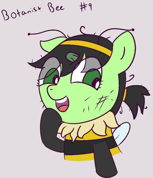 Size: 860x1000 | Tagged: safe, artist:wanda, derpibooru import, oc, oc:anonfilly, unofficial characters only, earth pony, pony, animal costume, bee costume, botanist, cactus, clothes, costume, female, filly, foal, image, png