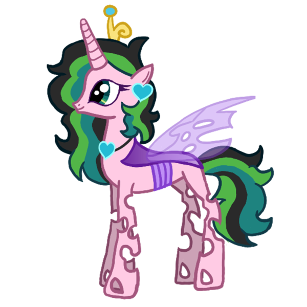 Size: 706x706 | Tagged: safe, artist:3173_delta, derpibooru import, oc, oc:stolen love, unofficial characters only, alicorn, changeling, changepony, hybrid, pony, g4, alicorn oc, changeling wings, ear piercing, female, green eyes, horn, image, interspecies offspring, jewelry, magical lesbian spawn, mare, multicolored hair, multicolored mane, multicolored tail, necklace, offspring, parent:princess cadance, parent:queen chrysalis, parents:cadalis, piercing, pink coat, png, purple wings, simple background, solo, tail, tiara, trace, transparent background, wings