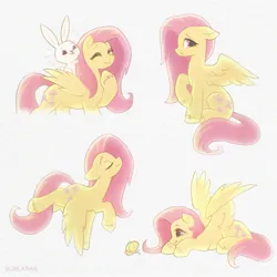 Size: 2000x2000 | Tagged: safe, artist:scheadar, derpibooru import, angel bunny, fluttershy, pegasus, pony, rabbit, g4, animal, cute, female, flying, image, jpeg, mare, prone, riding a pony, shyabetes, sitting