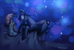 Size: 1348x913 | Tagged: safe, artist:fantazyme, derpibooru import, princess luna, alicorn, pony, g4, bed, female, image, jpeg, mare, sleeping, solo