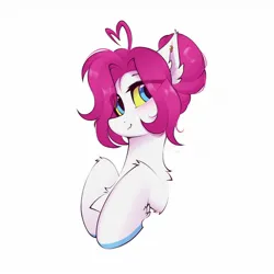 Size: 1280x1280 | Tagged: safe, artist:rieyadraws, derpibooru import, oc, oc:lerk, unofficial characters only, bat pony, pegasus, pony, blushing, colored hooves, ear fluff, ear piercing, hooves, image, jpeg, looking at you, piercing, pink mane, raised hoof, shoulder fluff, simple background, smiling, solo, white background