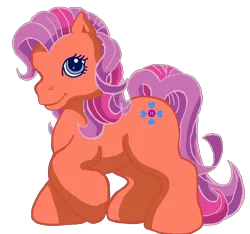 Size: 1024x959 | Tagged: safe, artist:anscathmarcach, artist:collegeman1998, derpibooru import, sew-and-so, earth pony, pony, g3, chonk, cute, female, image, mare, png, raised hoof, raised leg, sewandsodorable, simple background, smiling, solo, transparent background