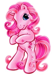 Size: 250x364 | Tagged: safe, derpibooru import, tulip twinkle, earth pony, pony, g3, bipedal, closed mouth, cute, female, hoof heart, image, jpeg, mare, simple background, smiling, solo, tulipabetes, underhoof, white background