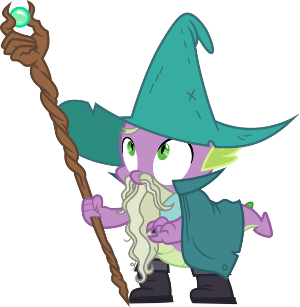 Size: 3000x3068 | Tagged: safe, artist:cloudy glow, derpibooru import, spike, dragon, g4, garbuncle, hat, image, male, png, simple background, staff, transparent background, vector, wizard hat