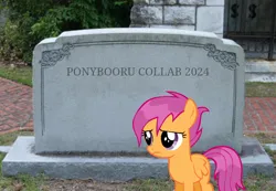 Size: 720x497 | Tagged: safe, ponerpics import, ponybooru import, scootaloo, ponybooru, image, meta, png, sad, tomb