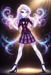 Size: 832x1216 | Tagged: safe, ai content, derpibooru import, machine learning generated, prompter:lobo299, fleur-de-lis, human, equestria girls, g4, background human, clothes, crystal prep academy, crystal prep academy uniform, crystal prep shadowbolts, cutie mark accessory, cutie mark hair accessory, female, hair accessory, hairclip, image, jpeg, legs, miss fleur is trying to seduce us, school uniform, shoes, simple background