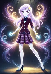 Size: 832x1216 | Tagged: safe, ai content, derpibooru import, machine learning generated, prompter:lobo299, fleur-de-lis, human, equestria girls, g4, background human, clothes, crystal prep academy, crystal prep academy uniform, crystal prep shadowbolts, cutie mark accessory, cutie mark hair accessory, female, hair accessory, hairclip, image, jpeg, legs, miss fleur is trying to seduce us, school uniform, shoes, simple background