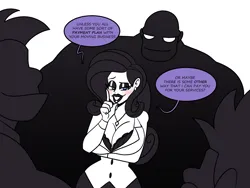 Size: 1800x1350 | Tagged: suggestive, artist:chillguydraws, artist:thicc-verse, derpibooru import, fido, rarity, rover, spot, human, g4, arm under breasts, bedroom eyes, big breasts, black and white, blushing, breasts, busty rarity, cleavage, dialogue, eyeshadow, female, fidority, grayscale, hand on chin, huge breasts, humanized, image, imminent sex, lipstick, makeup, male, monochrome, partial color, png, rarislut, rarispot, rovarity, shipping, silhouette, simple background, speech bubble, straight, white background