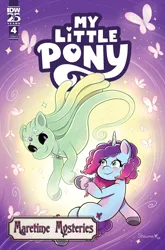 Size: 2063x3131 | Tagged: safe, artist:shauna j. grant, derpibooru import, idw, official, butterfly, ghost, insect, pony, undead, unicorn, g5, my little pony: tell your tale, spoiler:comic, spoiler:g5, comic cover, cover, cover art, duo, female, horn, image, maretime mysteries #4, misty brightdawn, my little pony: maretime mysteries, png, raneigh, variant cover