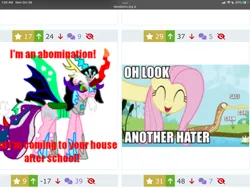 Size: 2048x1536 | Tagged: safe, derpibooru import, fluttershy, bird, bittern, pegasus, pony, derpibooru, twibooru, gel-arshie, homestar runner, image, juxtaposition, juxtaposition win, meme, meta, png, tiara ultima