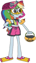 Size: 1941x3405 | Tagged: safe, derpibooru import, rainbow dash, equestria girls, g4, clothes, equestria girls specials, flippers, goggles, halloween, hat, holiday, image, my little pony equestria girls: better together, my little pony equestria girls: forgotten friendship, png, snorkel, sunglasses, swim mask, swimsuit, trick-or-treat bag, trick-or-treating, water wings