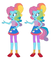 Size: 582x647 | Tagged: safe, artist:selenaede, artist:user15432, derpibooru import, rainbow dash (g3), human, equestria girls, g3, g4, base used, clothes, cutie mark, cutie mark on clothes, equestria girls style, equestria girls-ified, g3 to g4, generation leap, image, open mouth, png, ponied up, pony ears, rainbow dash always dresses in style, shoes, simple background, skirt, smiling, socks, solo, tanktop, transparent background