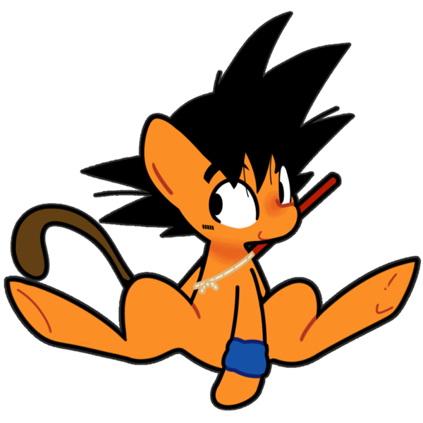 Size: 900x900 | Tagged: safe, artist:kindakismet, derpibooru import, ponified, pony, dragon ball, image, png, simple background, smiling, solo, son goku, transparent background