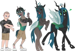 Size: 4752x3291 | Tagged: safe, artist:axiomtf, artist:redpaladin, derpibooru import, queen chrysalis, changeling, changeling queen, human, g4, bite mark, female, high res, human to changeling, image, looking at you, png, simple background, slender, tall, thin, transformation, transformation sequence, transparent background