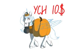 Size: 3508x2480 | Tagged: safe, artist:ardilya, derpibooru import, oc, clothes, commission, costume, digital art, halloween, halloween costume, holiday, image, png, pumpkin, pumpkin costume, simple background, solo, trick or treat, white background, ych sketch, your character here