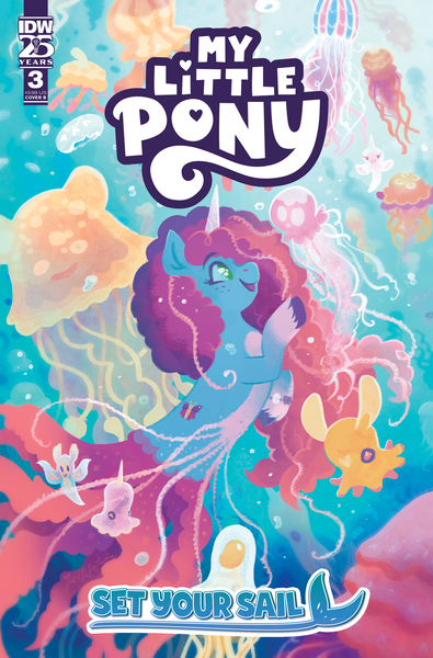 Size: 2063x3131 | Tagged: safe, artist:justasuta, derpibooru import, idw, official, fish, jellyfish, merpony, pony, sea pony, seapony (g4), unicorn, g5, spoiler:comic, spoiler:g5comic, beautiful, bubble, cloven hooves, comic, comic cover, coral, cover, cover art, crepuscular rays, curly mane, curly tail, cute, female, fish tail, flowing mane, flowing tail, freckles, happy, horn, image, jewelry, logo, mare, misty brightdawn, my little pony: set your sail, necklace, ocean, official comic, open mouth, open smile, png, rebirth misty, scales, sea pony (g5), seaponified, seapony misty brightdawn, seaweed, set your sail #3, smiling, species swap, sunlight, swimming, tail, underwater, unshorn fetlocks, water