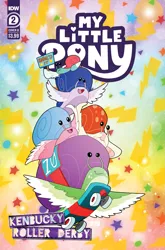 Size: 2063x3131 | Tagged: safe, artist:nanook123, derpibooru import, idw, official, snail, g5, abstract background, comic, comic cover, cover, cover art, high res, image, kenbucky roller derby #2, kentucky derby, lightning, my little pony logo, my little pony: kenbucky roller derby, official comic, pegasnail, png, pun, sign, skateboard, stars, text