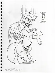 Size: 2672x3566 | Tagged: suggestive, artist:acesential, oc, oc:tharkis, unofficial characters only, alicorn, alicorn oc, black and white, fetish, grayscale, horn, image, jpeg, mid-transformation, monochrome, scan, signature, traditional art, transformation, transgender transformation, wings