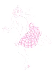 Size: 3250x4500 | Tagged: suggestive, artist:amaraburrger, oc:tharkis, human, clothes, fetish, human to kirin, image, kilt, mid-transformation, monochrome, png, simple background, transformation, transgender transformation, tripping, white background