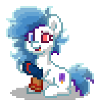 Size: 196x208 | Tagged: safe, derpibooru import, oc, oc:berry ice pop, unofficial characters only, earth pony, pony, pony town, g4, blue eyes, blue hair, blue mane, blue tail, clothes, digital art, earth pony oc, female, heterochromia, image, magical gay spawn, mare, offspring, parent:double diamond, parent:party favor, parents:partydiamond, pixel art, png, raised hoof, red eyes, simple background, sitting, socks, solo, tail, transparent background, white coat