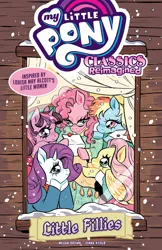 Size: 1400x2162 | Tagged: safe, artist:rose bousamra, derpibooru import, idw, official, fluttershy, pinkie pie, rainbow dash, rarity, twilight sparkle, earth pony, pegasus, pony, unicorn, g4, spoiler:comic, comic cover, cover, cover art, female, horn, image, mare, my little pony classics reimagined: little fillies, my little pony logo, official comic, png