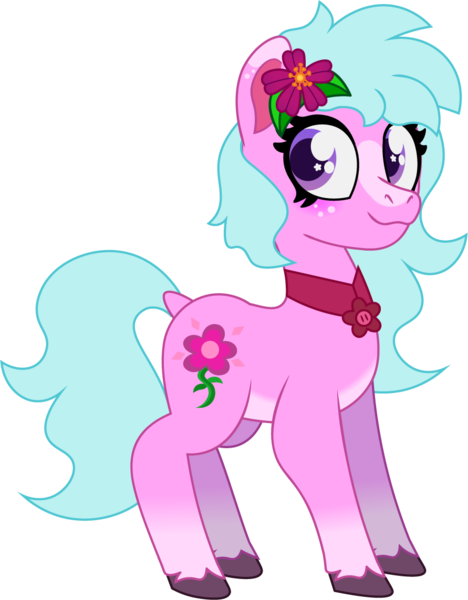 Size: 891x1142 | Tagged: safe, artist:prixy05, derpibooru import, earth pony, pony, series:magic forest, g5, collar, dahlia, female, flower, flower in hair, freckles, image, mare, png, redesign, simple background, solo, transparent background, vector