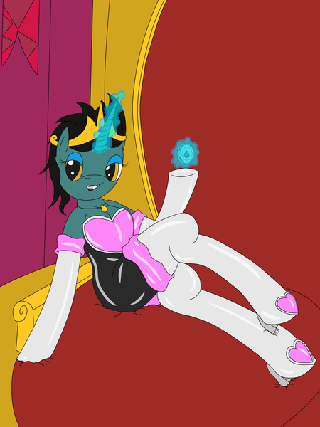 Size: 2449x3266 | Tagged: safe, artist:timejumper, derpibooru import, oc, oc:mezmerella dreams, unofficial characters only, anthro, unicorn, bodysuit, boots, canterlot castle, celestia's crown, clothes, crown, evening gloves, gloves, horn, image, jewelry, latex, latex boots, latex gloves, latex suit, long gloves, png, regalia, rouge the bat, rouge the bat costume, shoes, solo, sonic the hedgehog (series), thief, thigh boots, throne, throne room