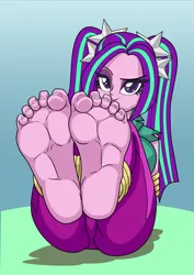 Size: 2480x3508 | Tagged: suggestive, artist:art-2u, derpibooru import, aria blaze, human, equestria girls, g4, feet, fetish, foot fetish, foot focus, image, jpeg, looking at you, smiling, smirk, soles, tied up, toes