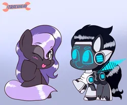 Size: 6000x5000 | Tagged: safe, artist:trackheadtherobopony, derpibooru import, oc, oc:eris, oc:nova, earth pony, pony, robot, robot pony, chibi, image, one eye closed, png, wink