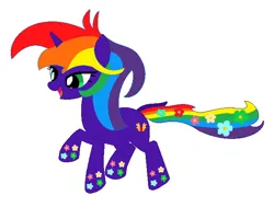 Size: 668x505 | Tagged: safe, artist:brightstar40k, derpibooru import, oc, oc:rainbow flower, unicorn, female, horn, image, png, rainbow power, simple background, solo, white background