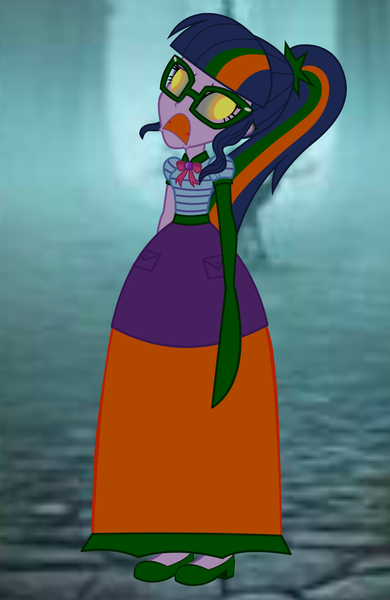 Size: 2219x3412 | Tagged: safe, artist:cartoonmasterv3, derpibooru import, sci-twi, twilight sparkle, human, undead, zombie, equestria girls, g4, clothes, disguise, dress, halloween, halloween 2024, holiday, humanized, image, infected, long dress, long skirt, png, skirt, solo